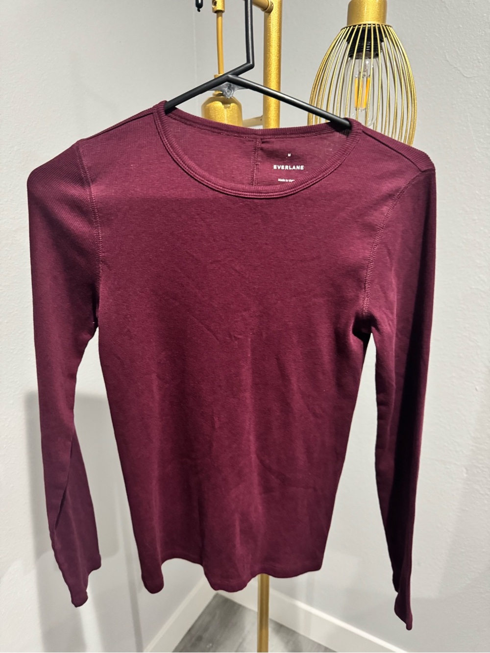Everlane Women’s Ribbed Long-Sleeve Crew in Burgundy